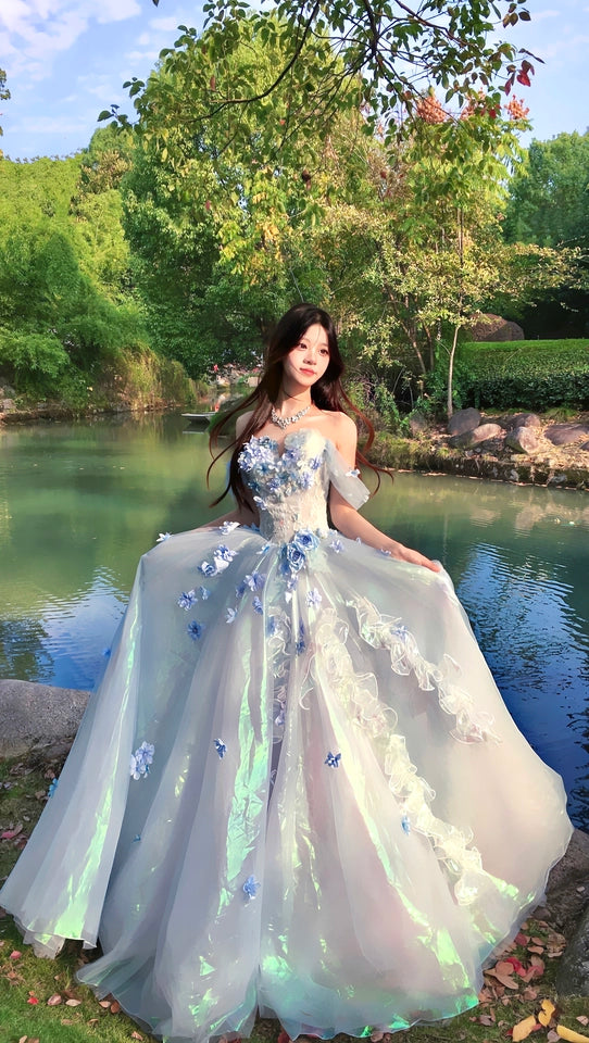 Silent Jellyfish Glow Iridescent Blue Couture Gown