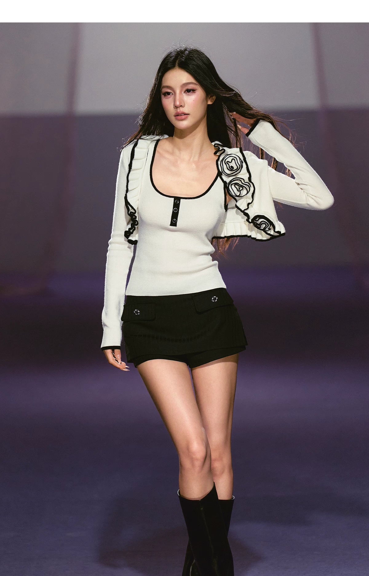 Color-block Rose Cardigan & Racerback Vest Set