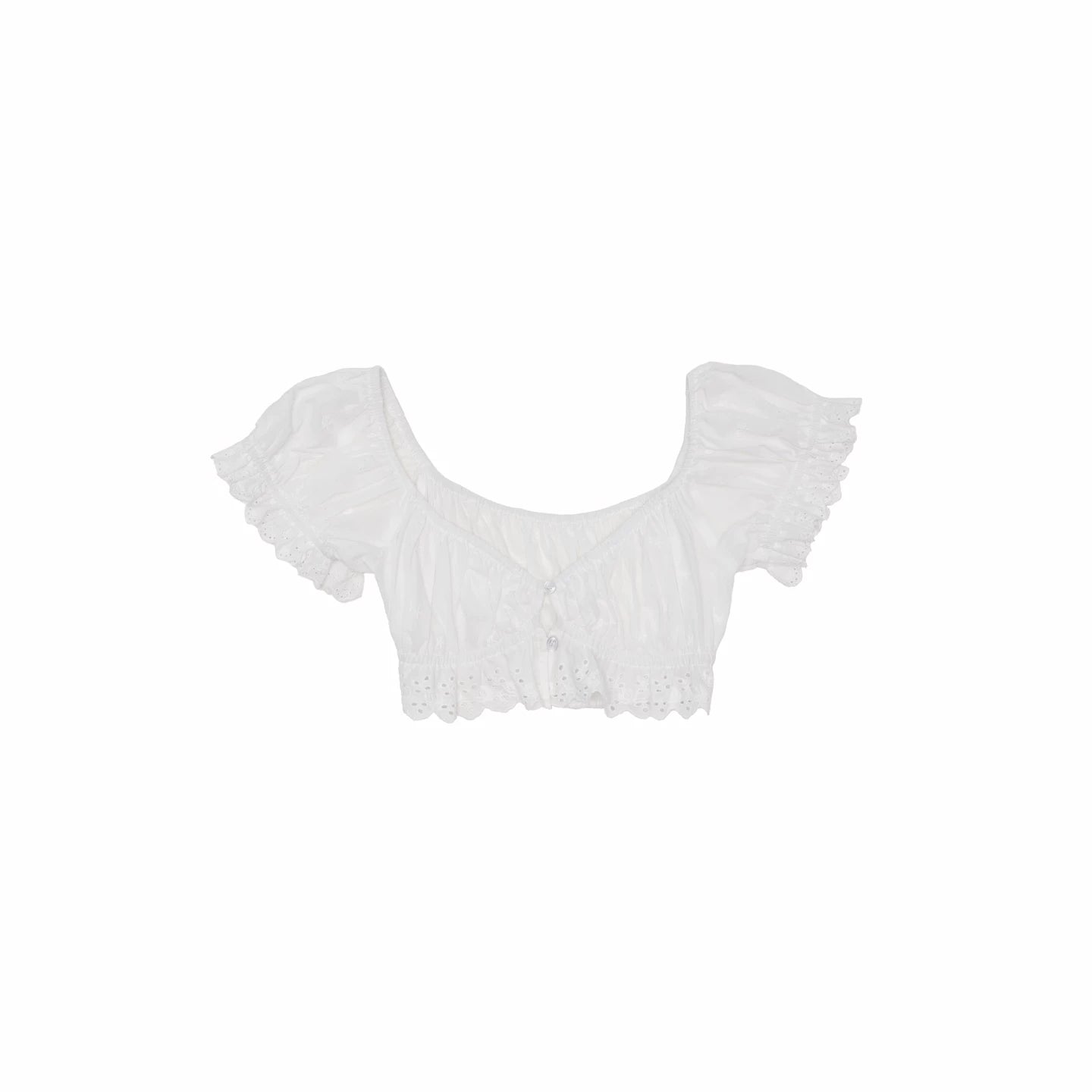 Jacquard Cotton Puff Sleeve Cropped Top 1Jinn Studio