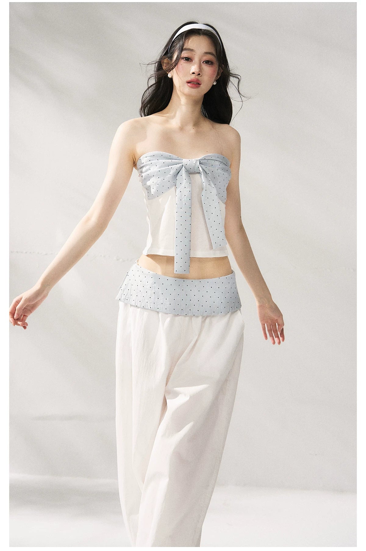 Strapless Top & Relaxed Wide-Leg Pants Set