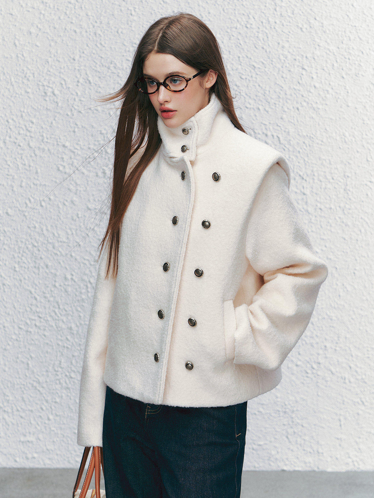 High-neck ShoulderWoolen Short Jacket - CHINASQUAD