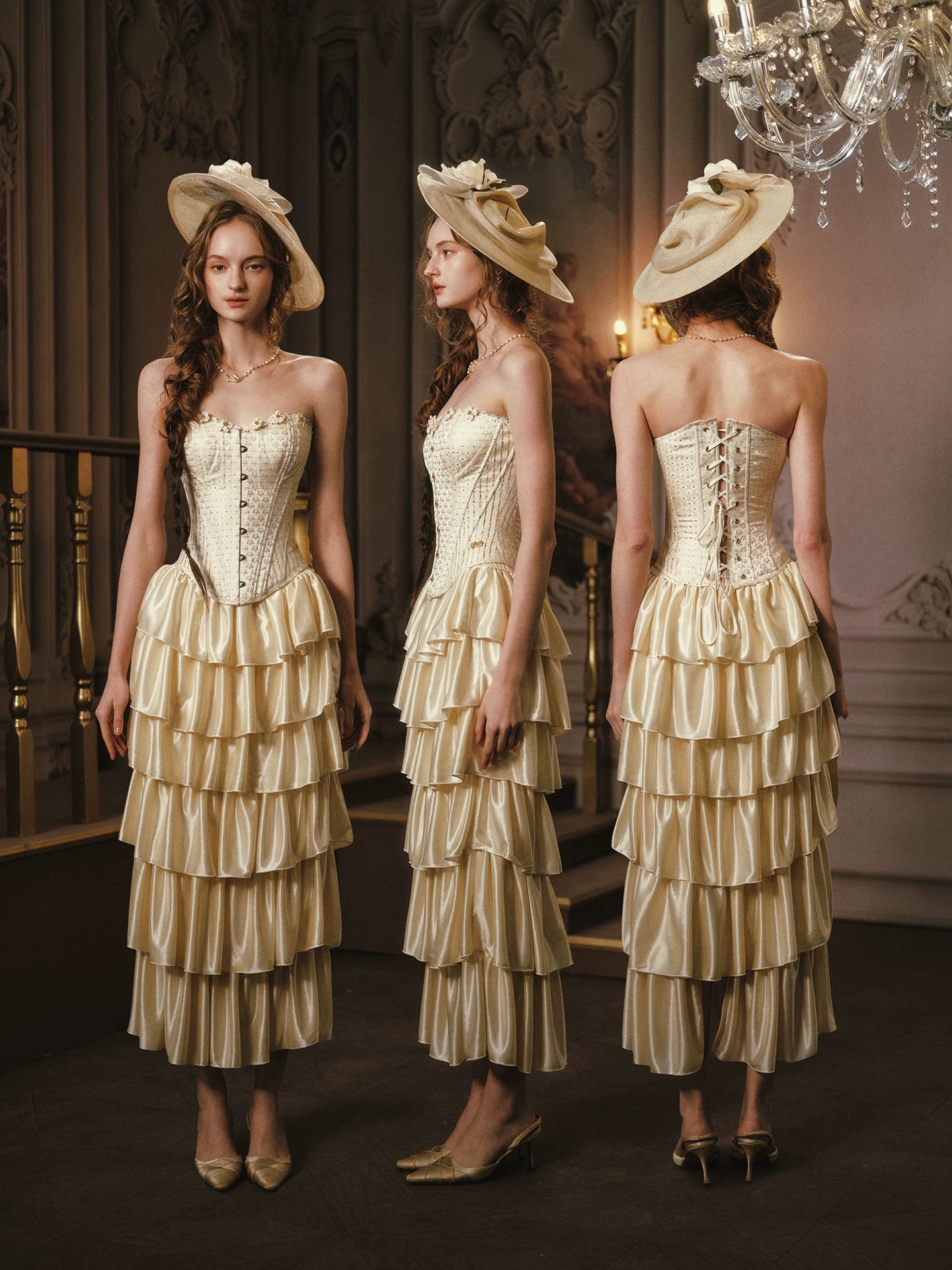Golden Hour French Strapless Corset Top & Tiered Skirt Set