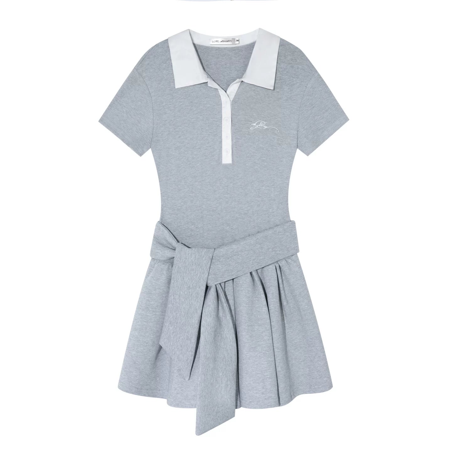 Contrast Polo Collar Puff Dress Two-Piece Set