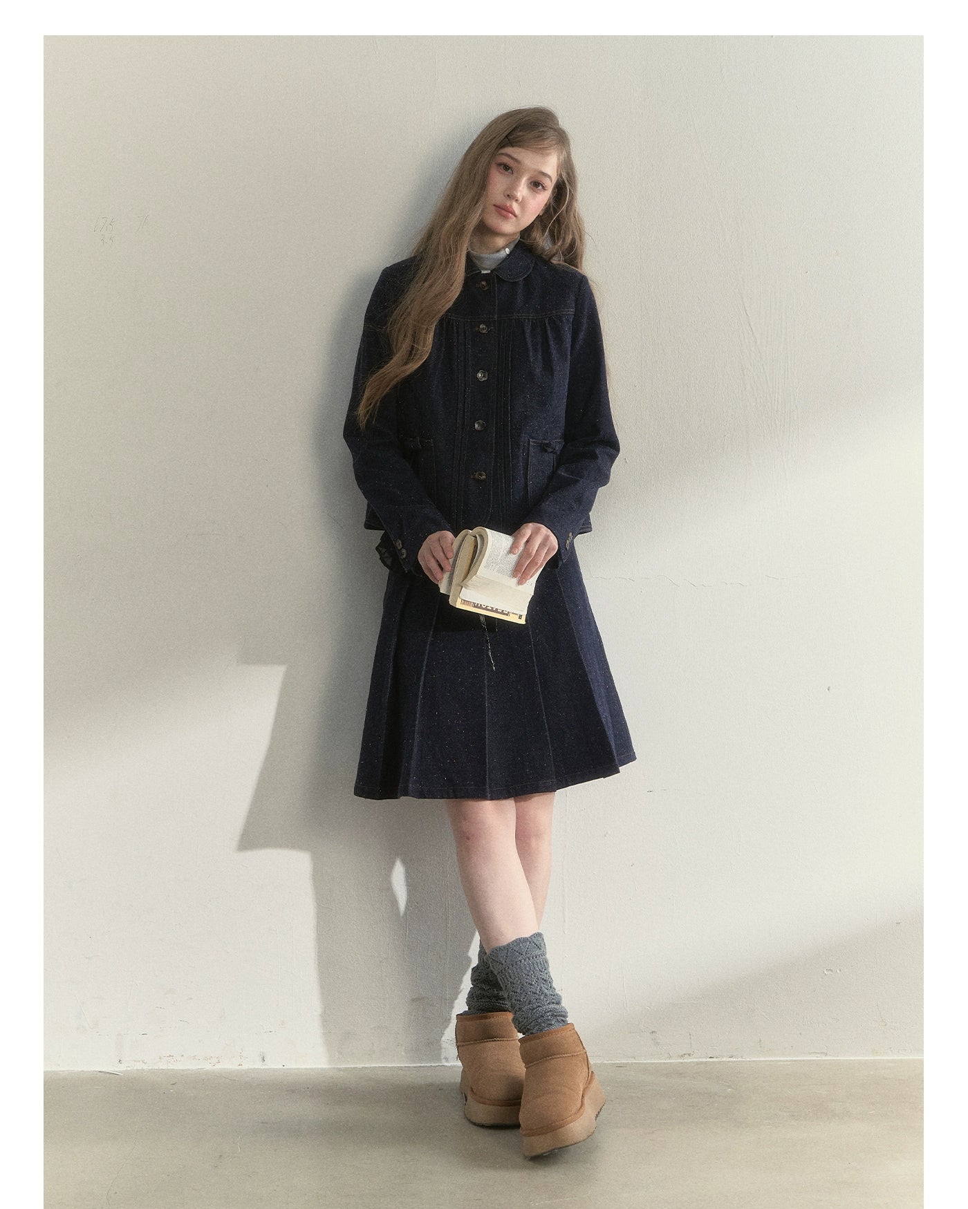 Polka-Dot Denim Quilted Jacket & Skirt Set