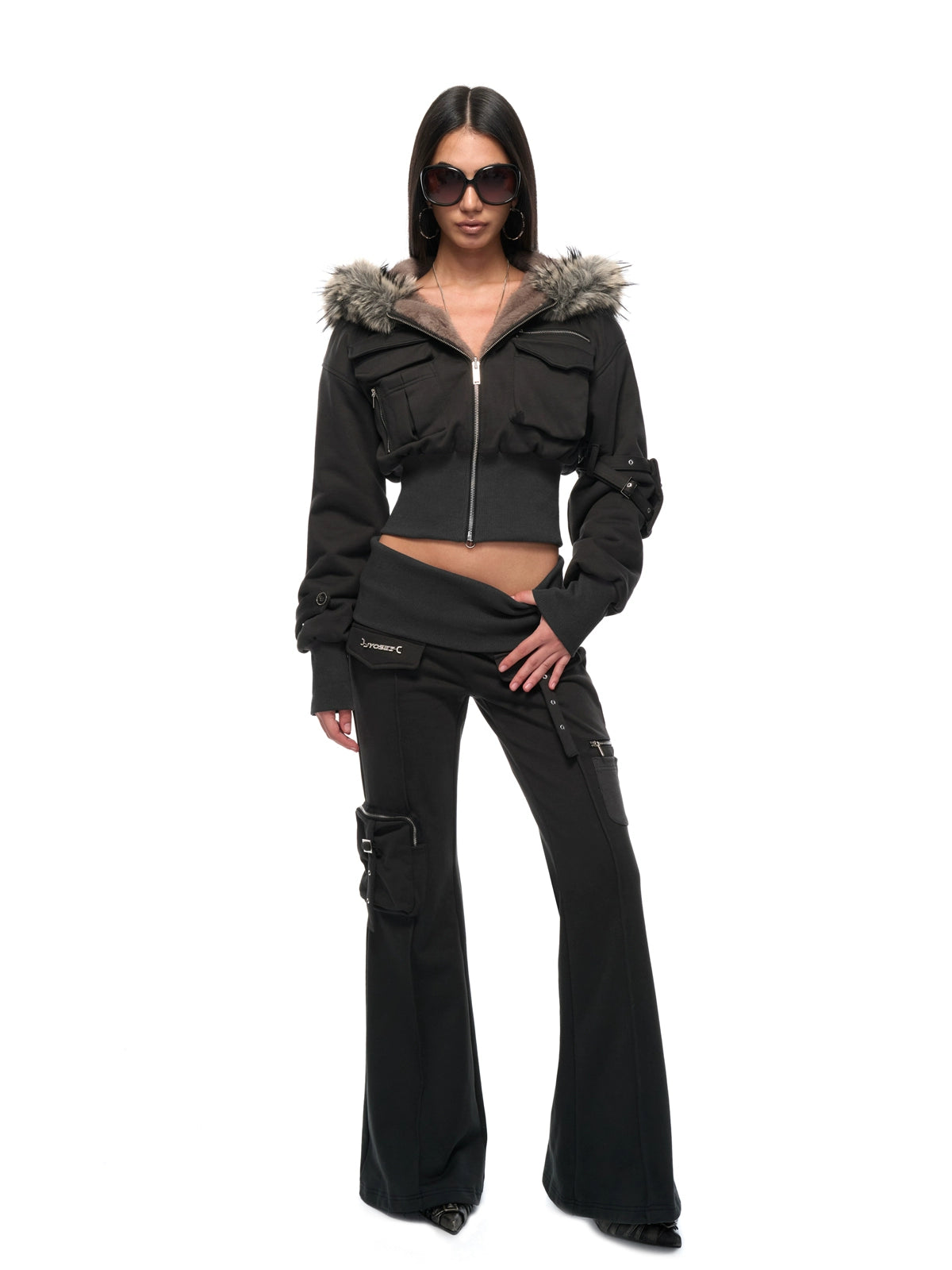 Waist-Cinched Hoodie & Flare Pants Set