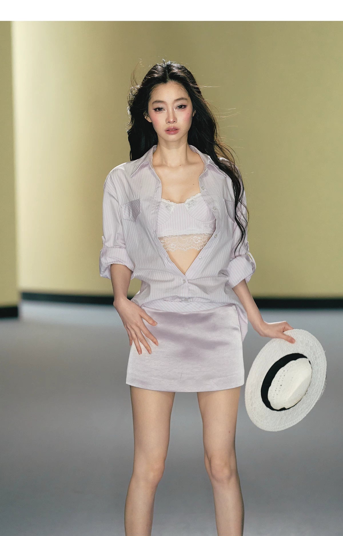 Silk-Blend Striped Shirt & Skirt Set