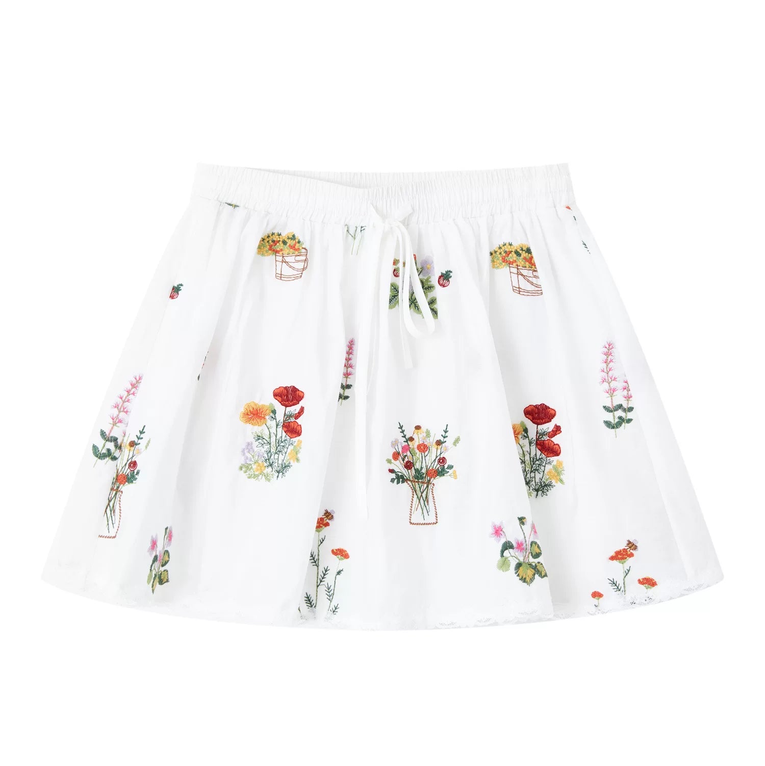 Floral Embroidered Lace Panel Shirt & Mini Skirt Set