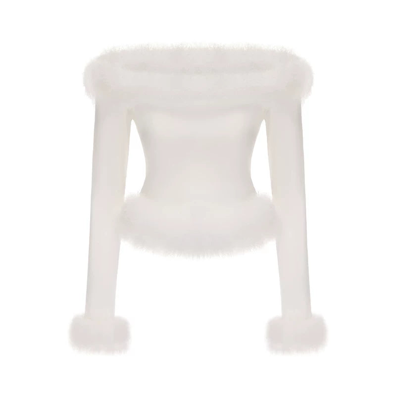 Feather-Trim Long-Sleeve Knit Top