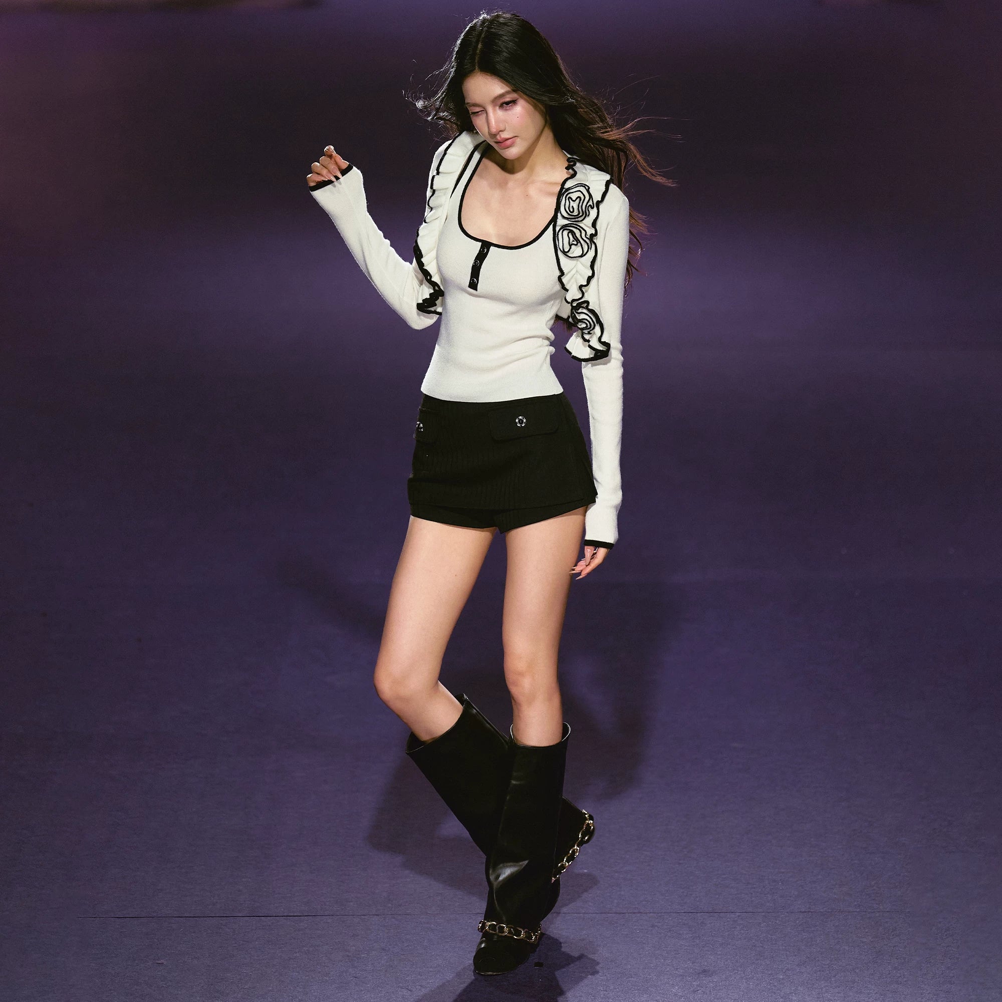 Low-Rise Striped Slit Skort Shorts