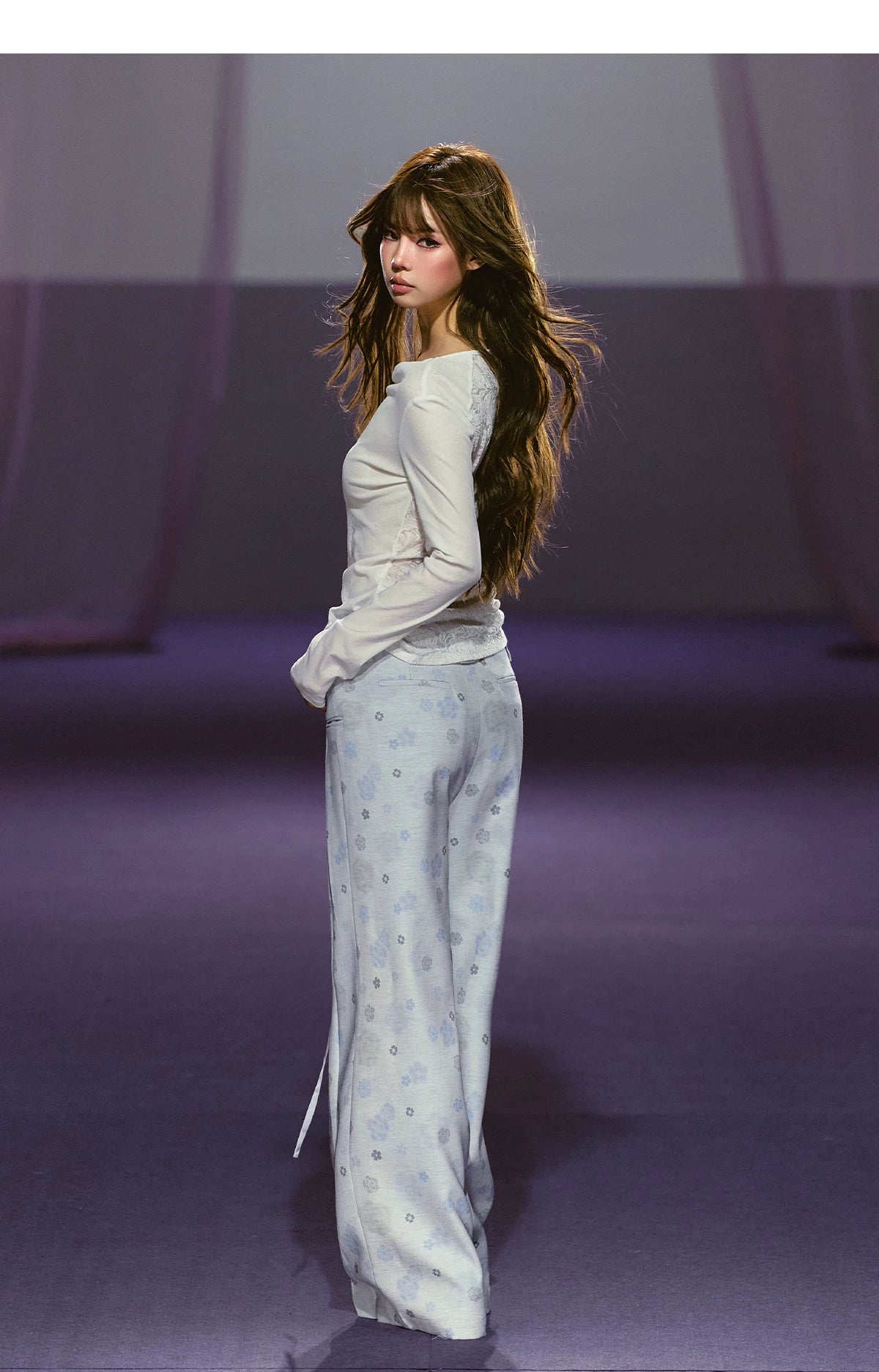 Floral Satin Wide-Leg Tailored Trousers