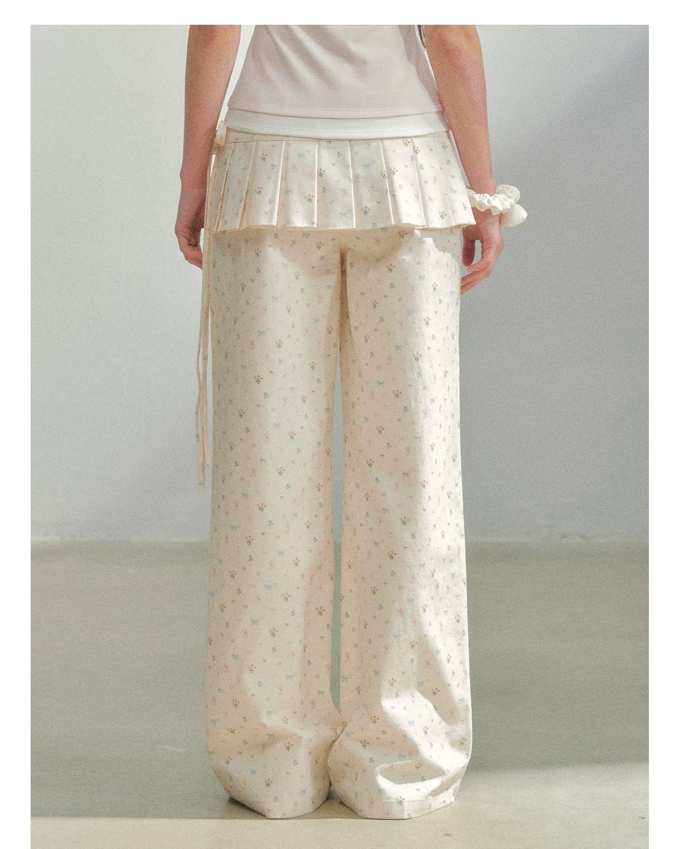 Original Floral Pleated Tail Long Pants