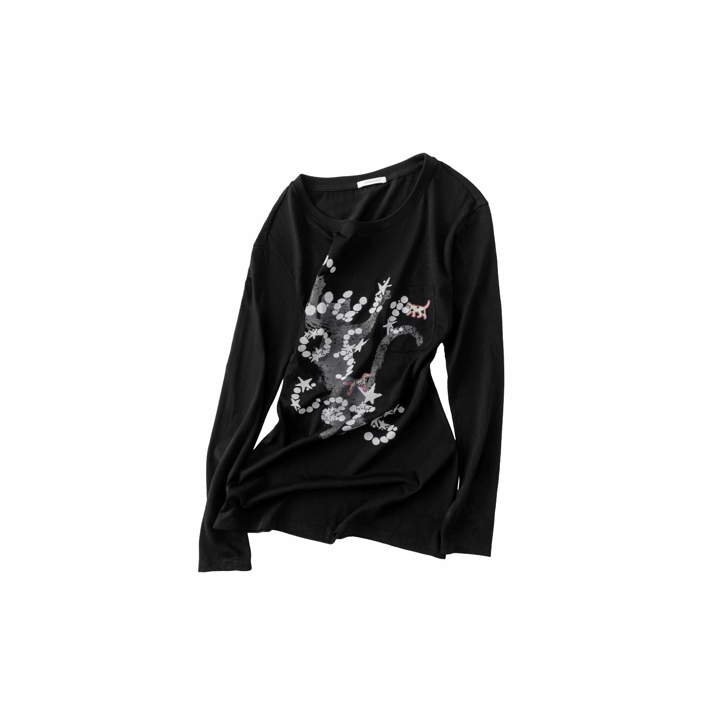 Printed Open-Back Hollow Long-Sleeve T-shirt