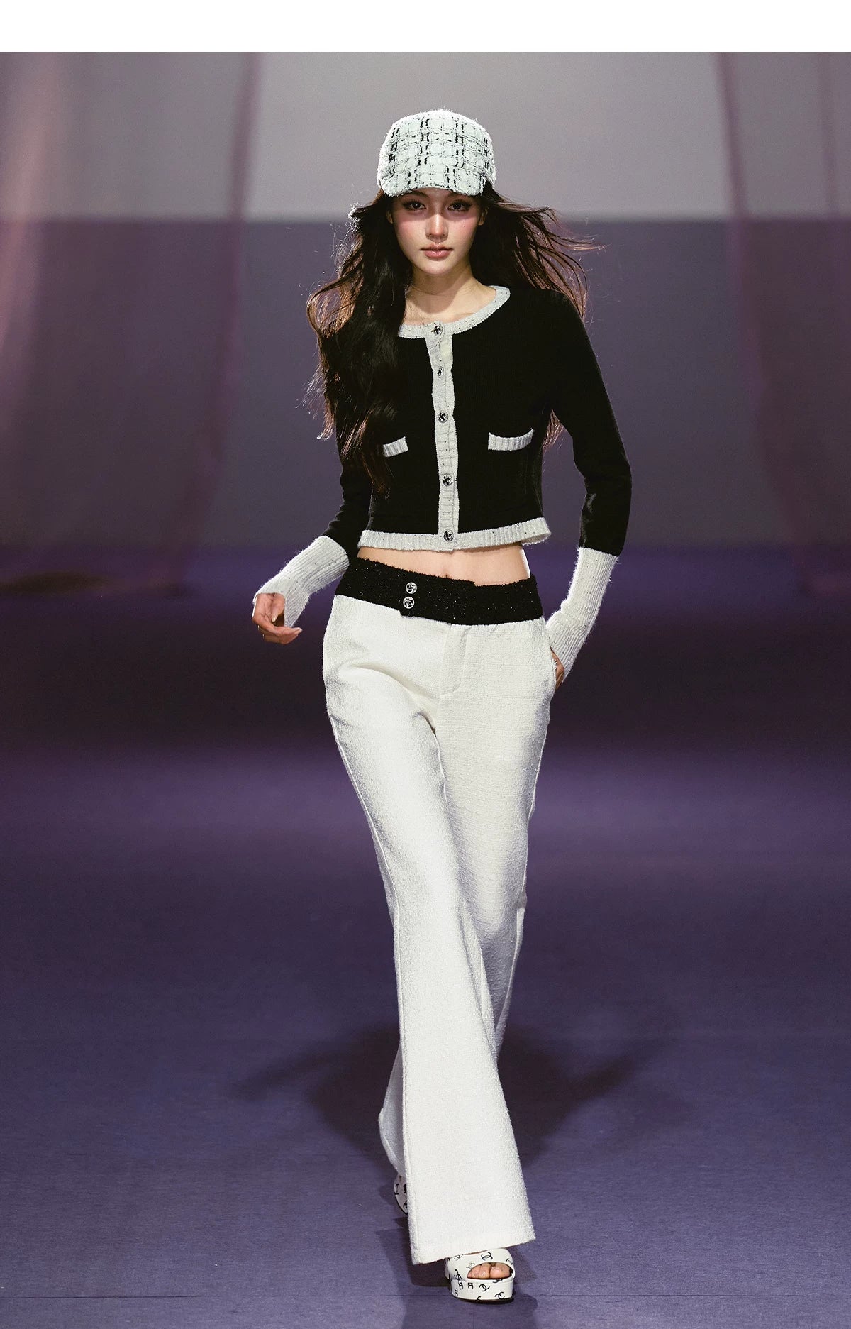 Black and White Color-block Knitted Cardigan