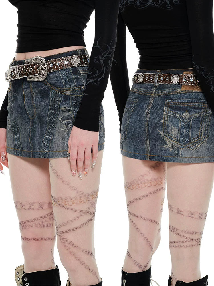 Denim Blue Printed Bodycon Skirt - CHINASQUAD