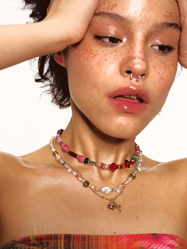 Colored Stone Czech Glass Necklace - CHINASQUAD