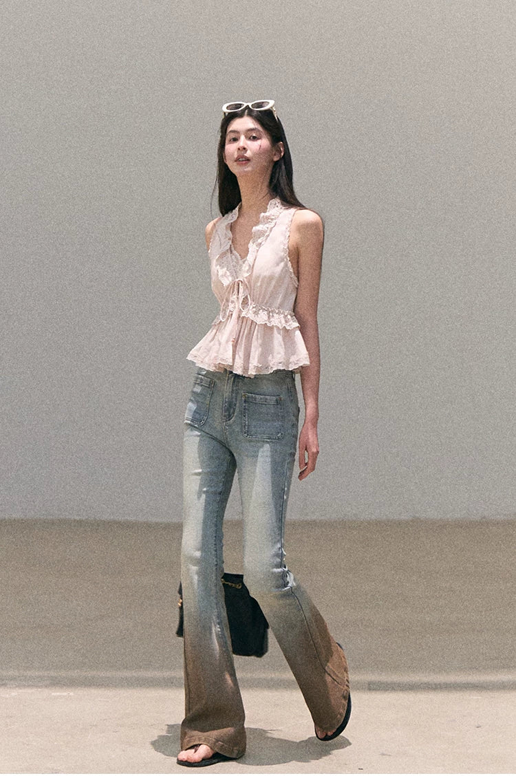 Valley Fog Vintage Washed Flared Jeans