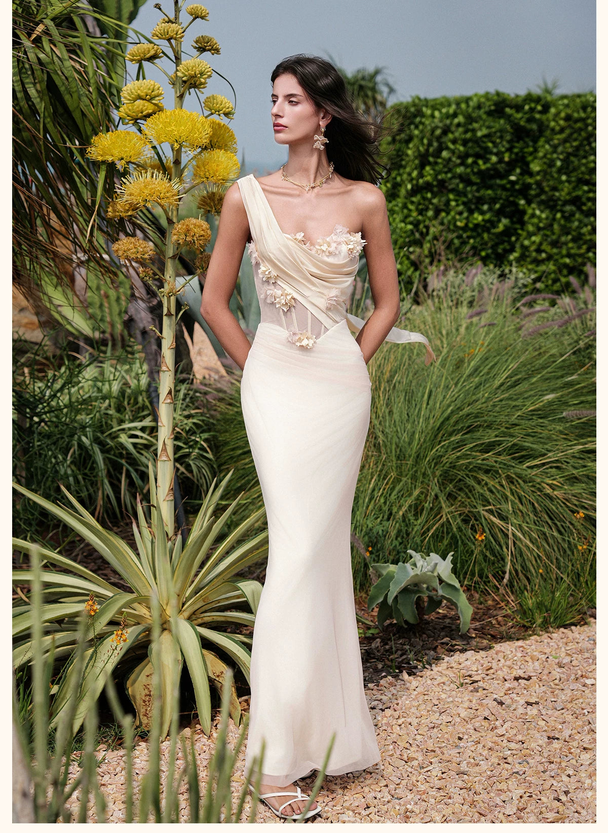 Sculpted Mesh Strapless Mermaid Dress