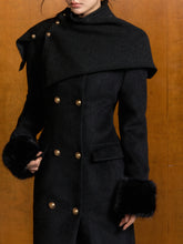 Detachable Fur Waist-Fitted Wool Coat & Scarf Set - CHINASQUAD