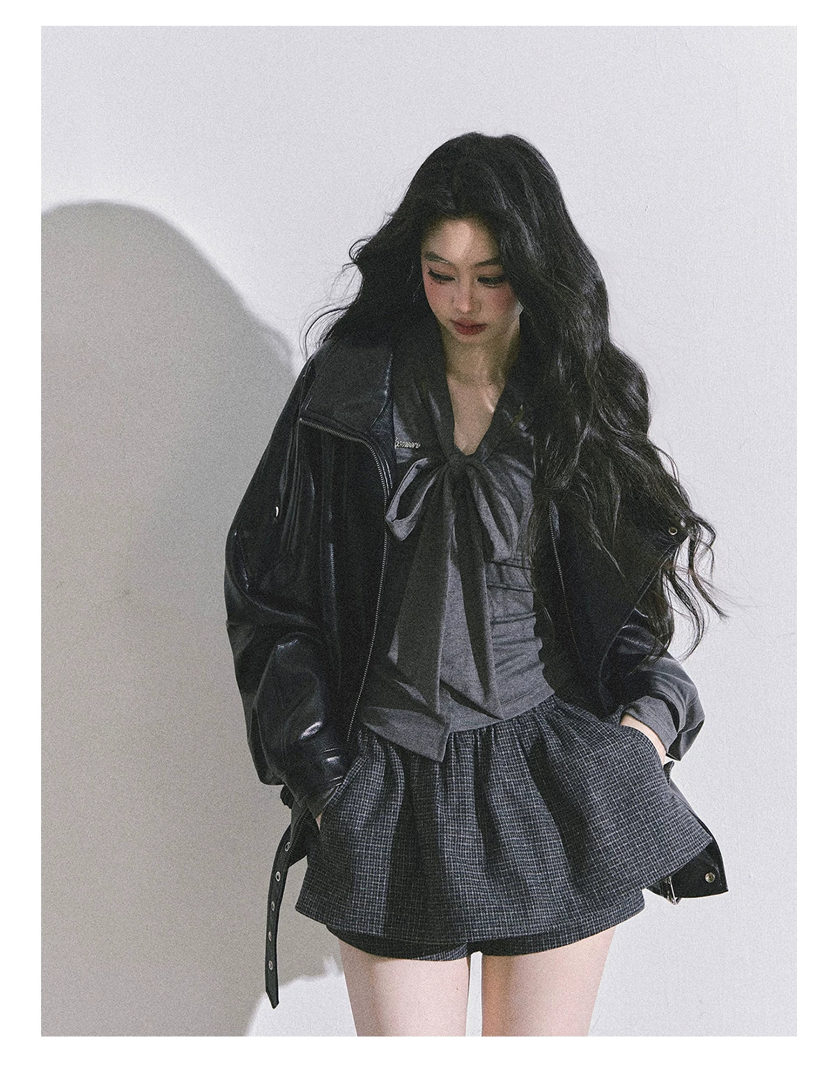 Minimal Korean V-Neck Long-Sleeve T-Shirt