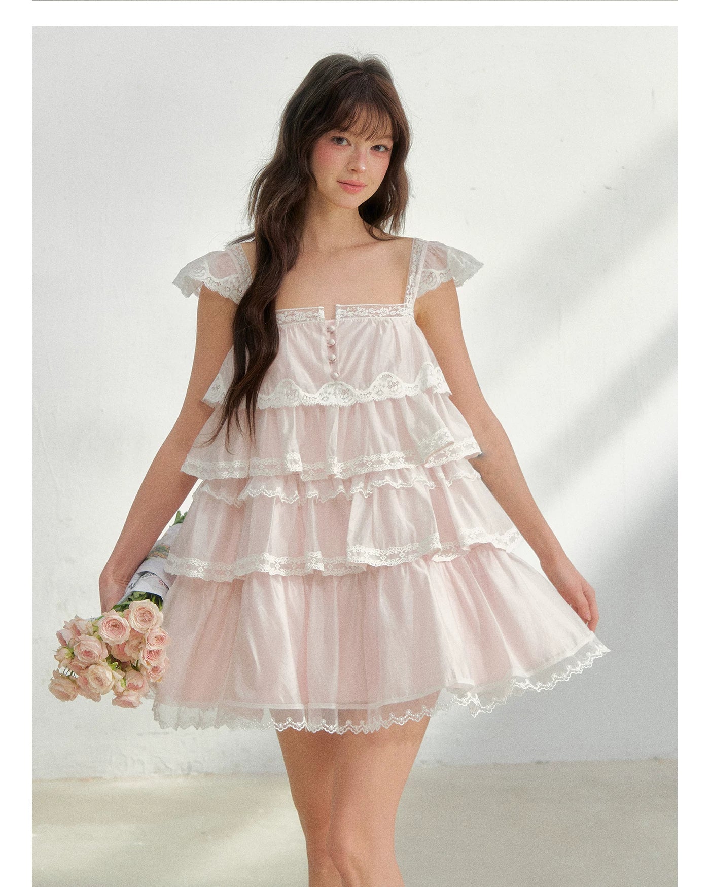 Blush Lace Mist Tiered Princess Dress
