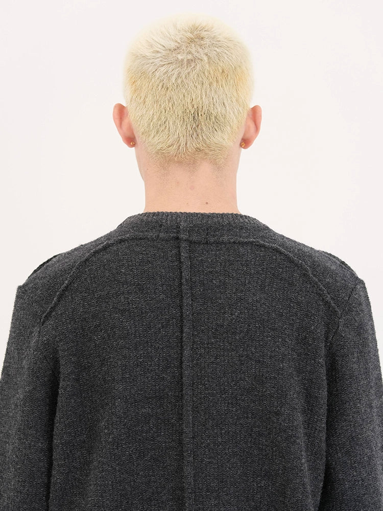 Black & Deep Gray Reversible Wool Knit Sweater - CHINASQUAD