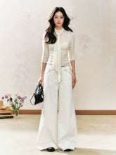 White Tie-Collar Knit Top Pullover Base - CHINASQUAD