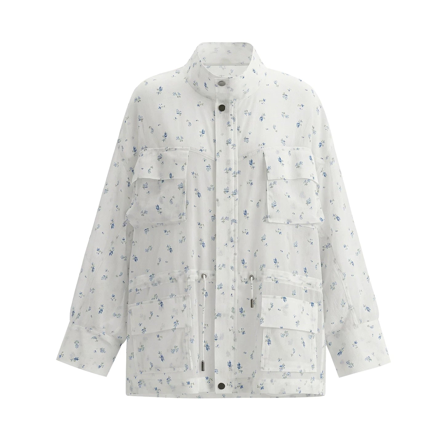 Floral Sheer Batwing Sleeve Utility Jacket