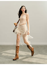 Pink Lace Trim Maxi Skirt - CHINASQUAD