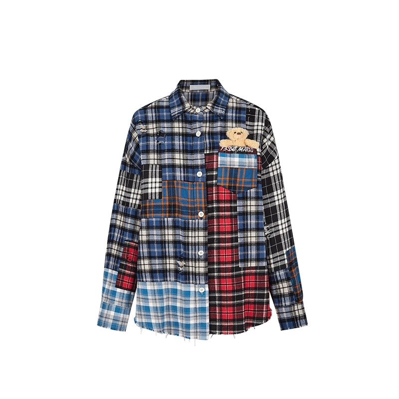 Teddy Patchwork Plaid Shirt Jacket - CHINASQUAD