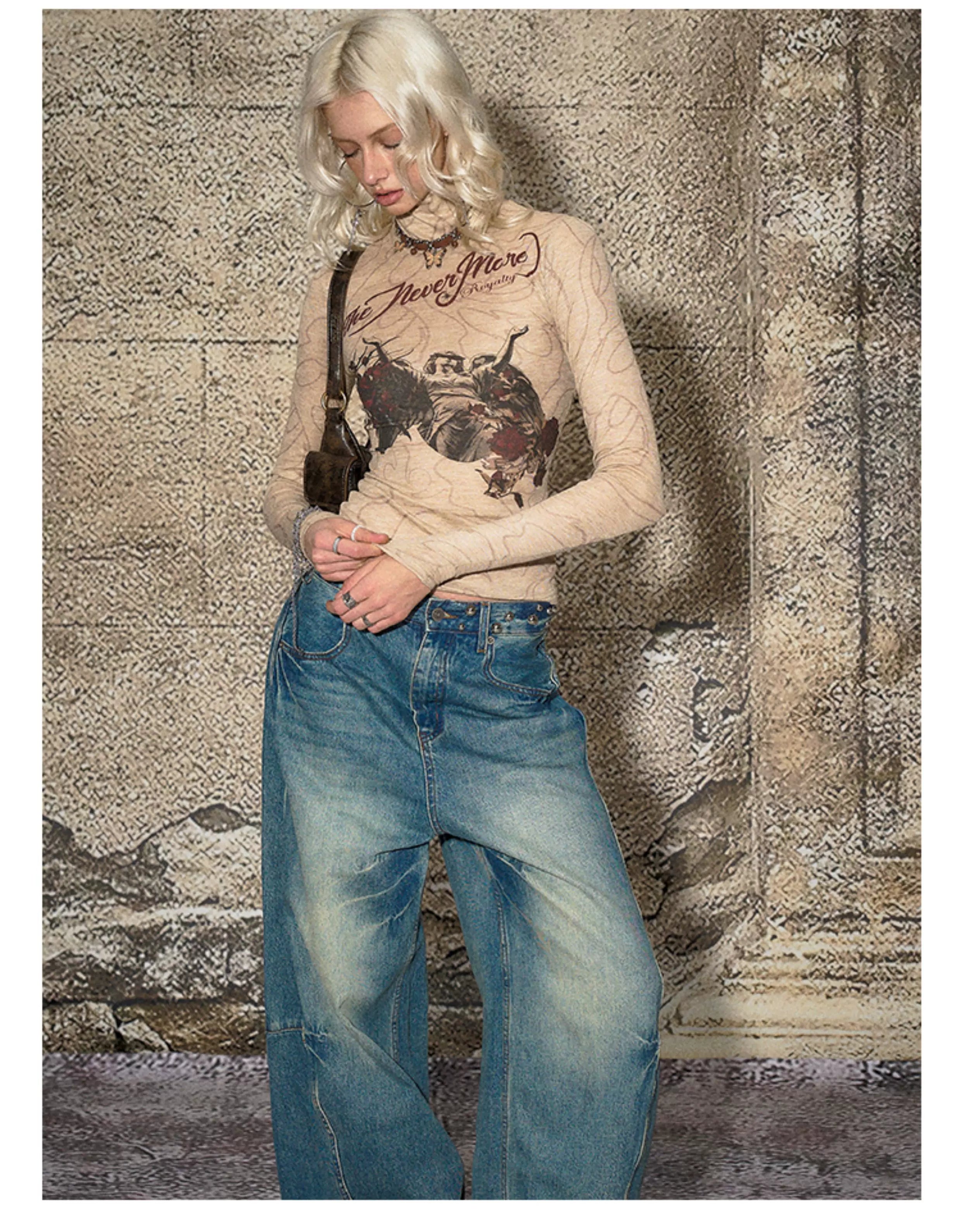 Panel-Seam Wide-Leg Denim Pants