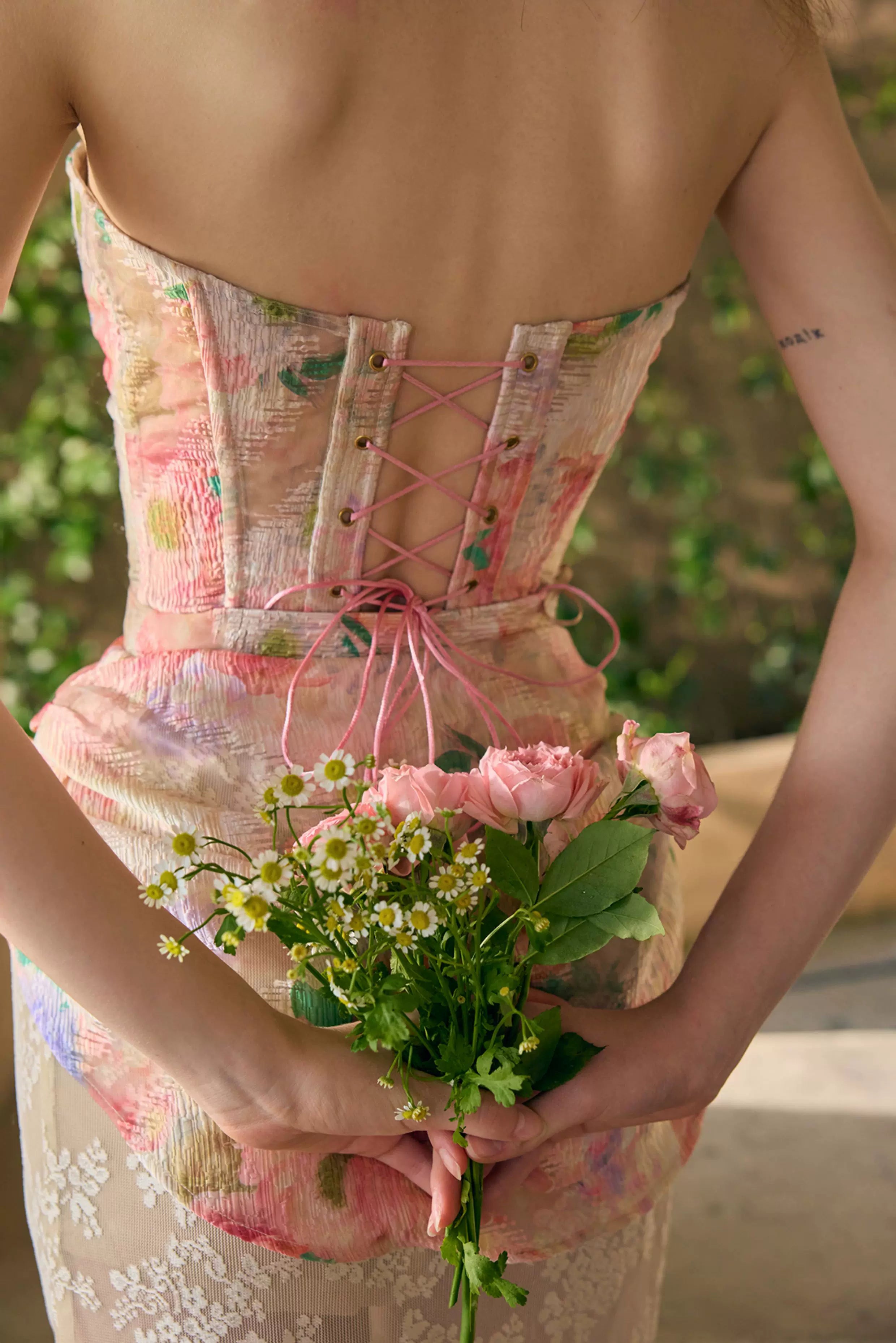 Romantic Oil-Paint Lace Corset Top & Skirt Set