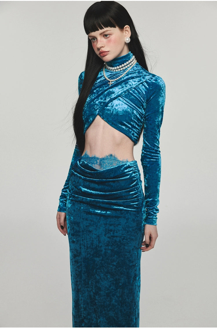 Velvet Turtleneck Crossed Blouse - CHINASQUAD
