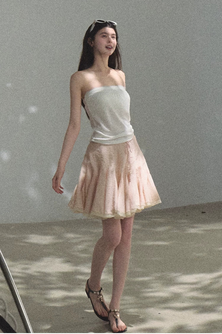 Lyocell Linen A-Line Lace-Trim Mini Skirt
