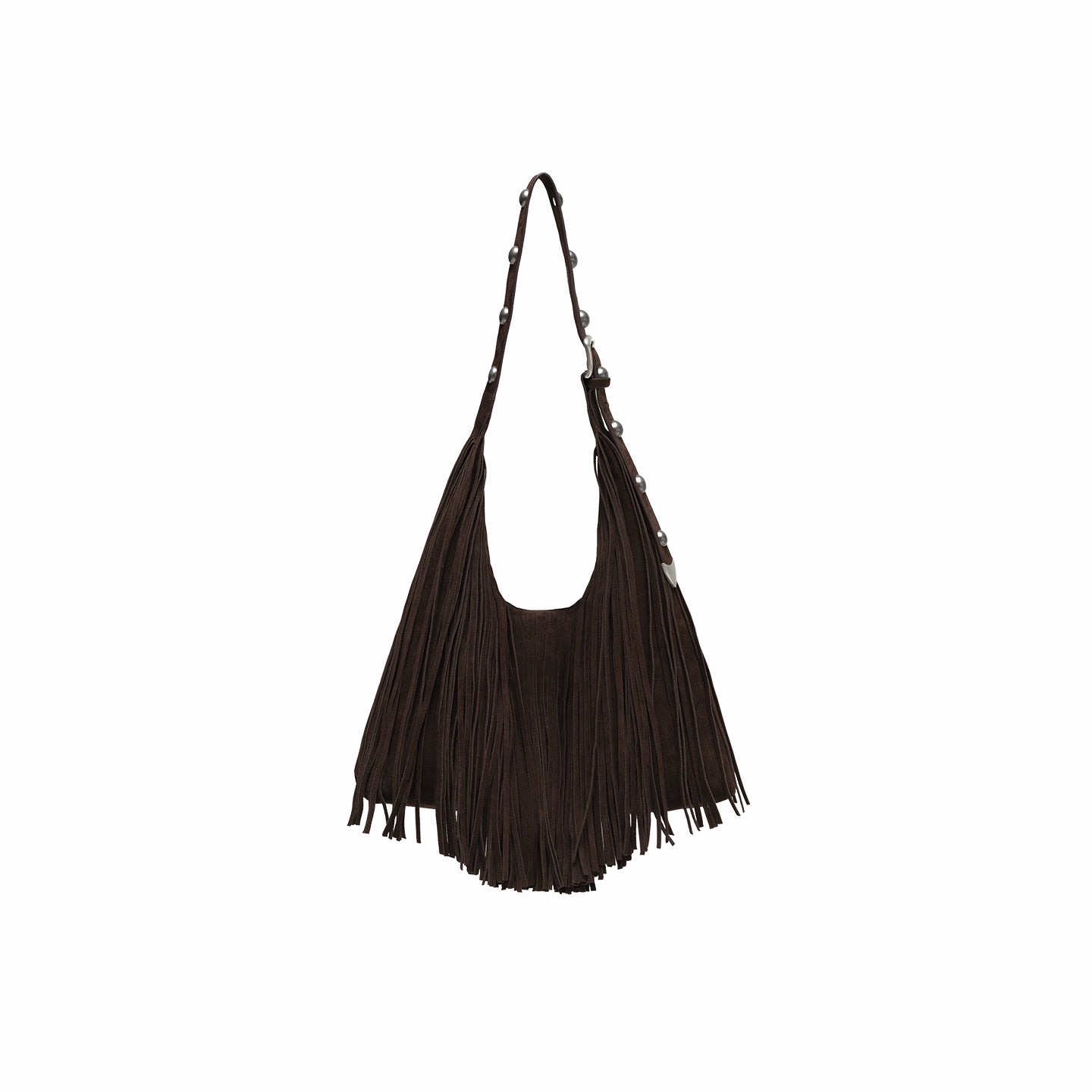 Suede Tassel Studded Shoulder Bag