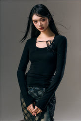 Mesh Lace Up Backless Blouse - CHINASQUAD