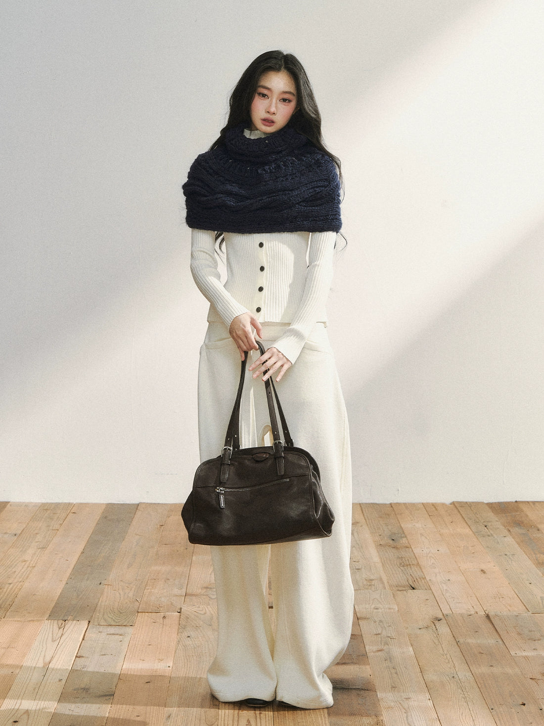 Vintage-Inspired White Buttoned Knit Cardigan