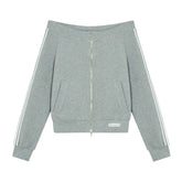 Off-Shoulder Zip-up Sweatshirt & Pants Set - CHINASQUAD