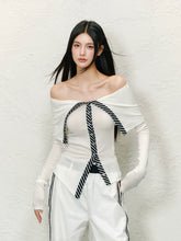 Striped Colorblock Off-Shoulder Long Sleeve T-shirt - CHINASQUAD