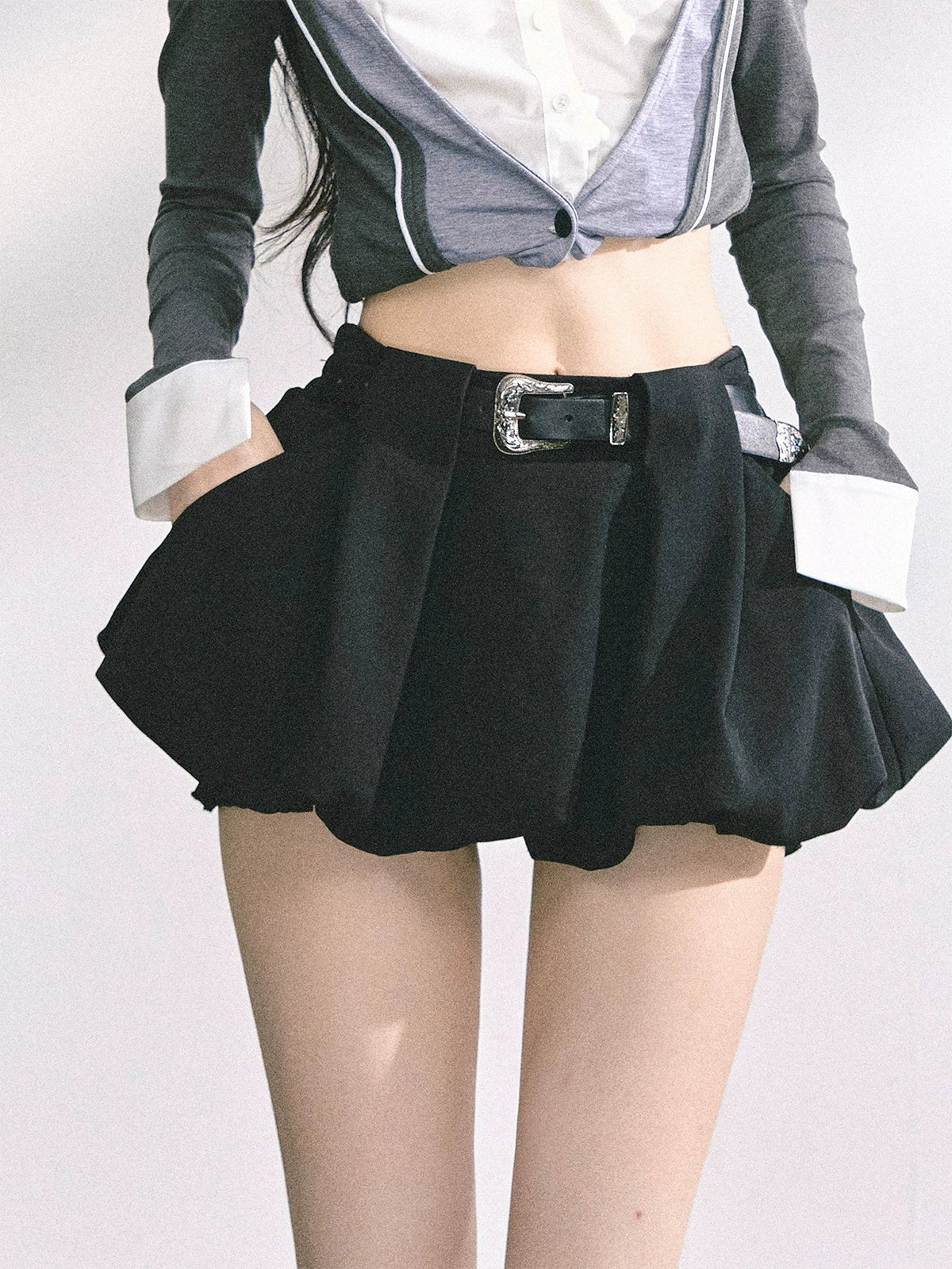 American-Style High-Waist Bubble Mini Skirt