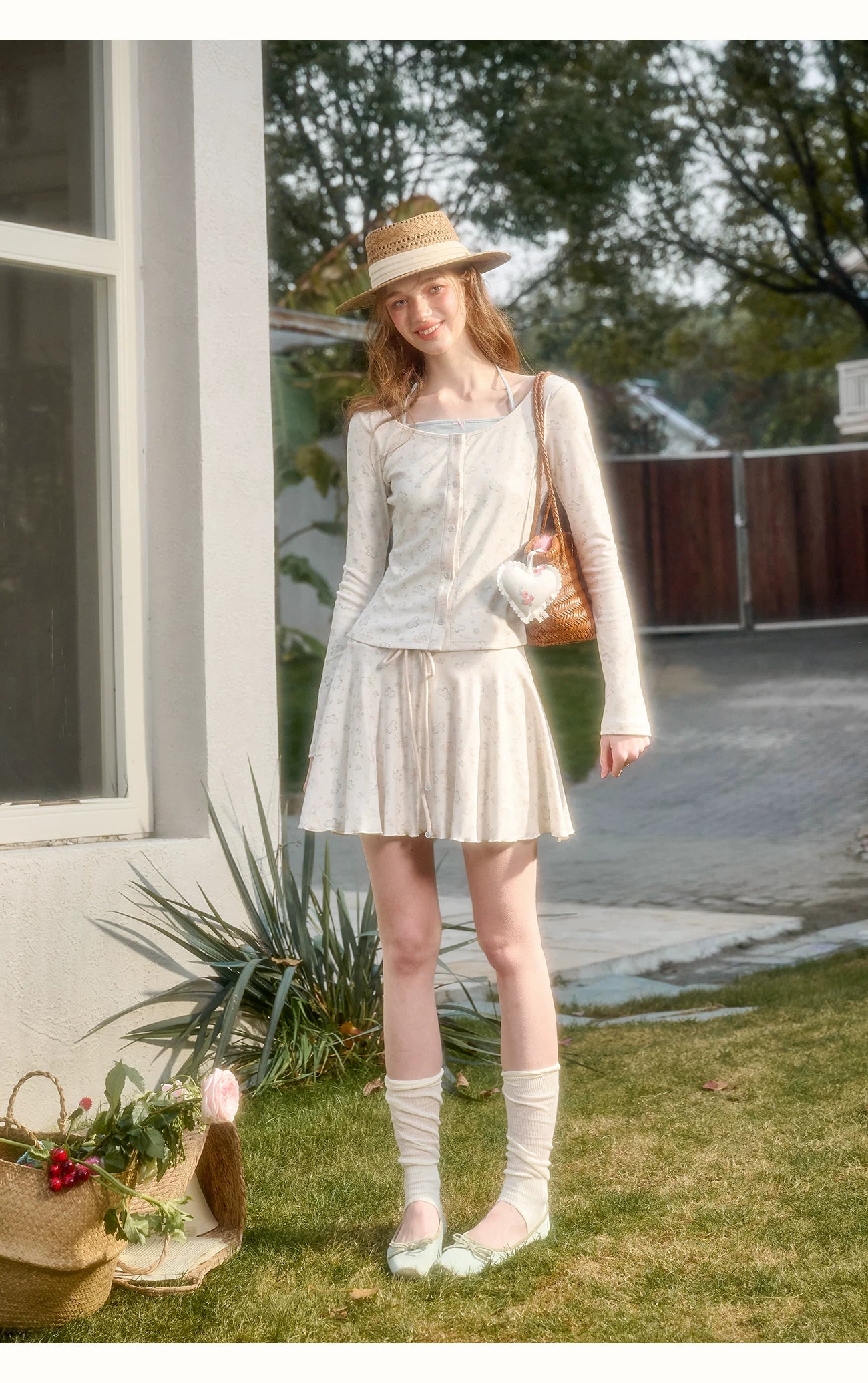 Amusement Park Printed Cardigan & Skirt Set