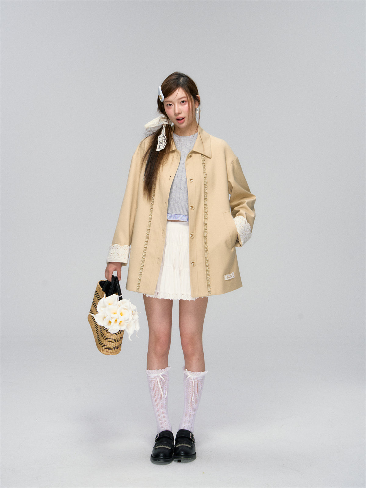 Lace-Patchwork Cuff Lace Trench Coat - CHINASQUAD