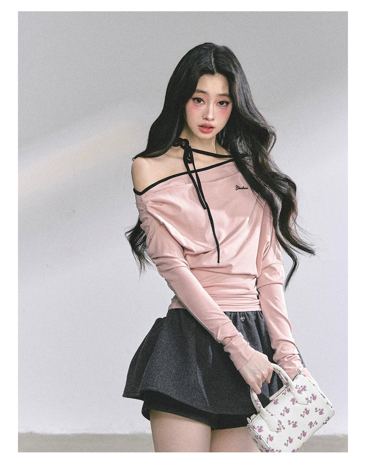 Off-Shoulder Halter Long-Sleeve T-Shirt