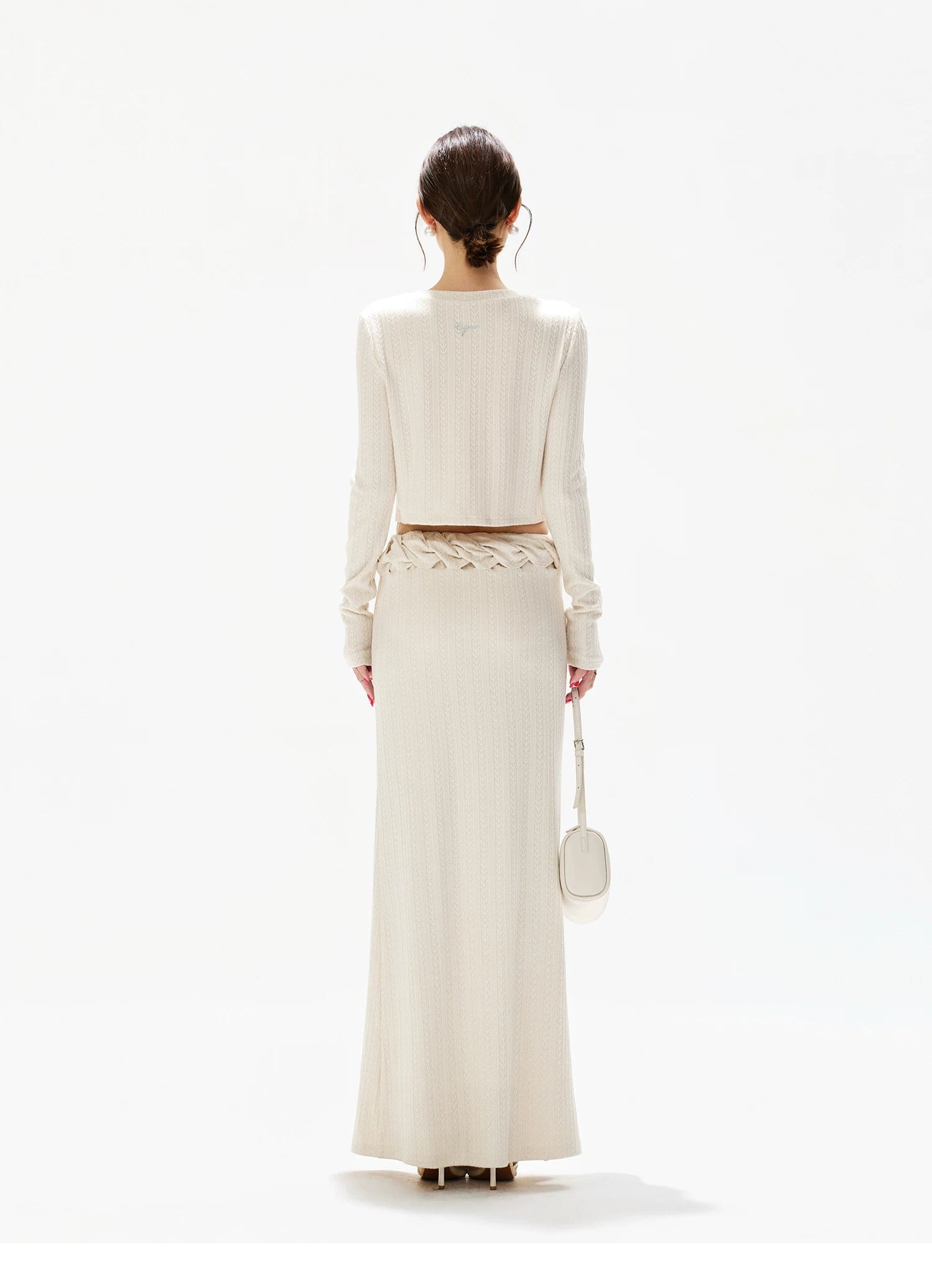 Apricot Lace Panel Knit Two-Piece Set
