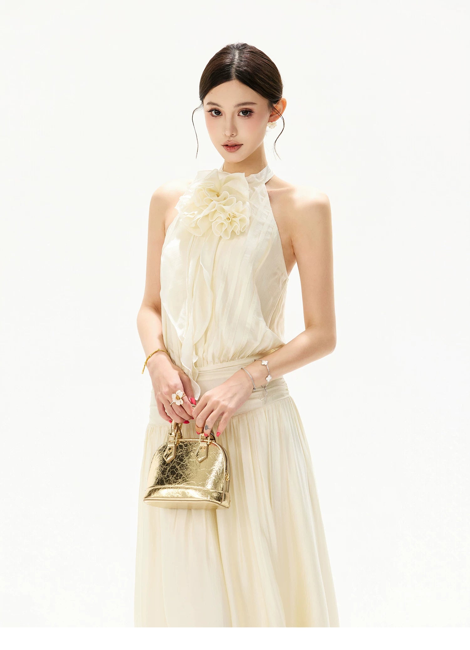 Floral Halterneck Draped Maxi Dress
