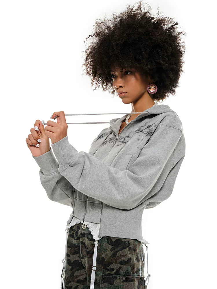 White & Gray Cropped Hoodie Cardigan - CHINASQUAD