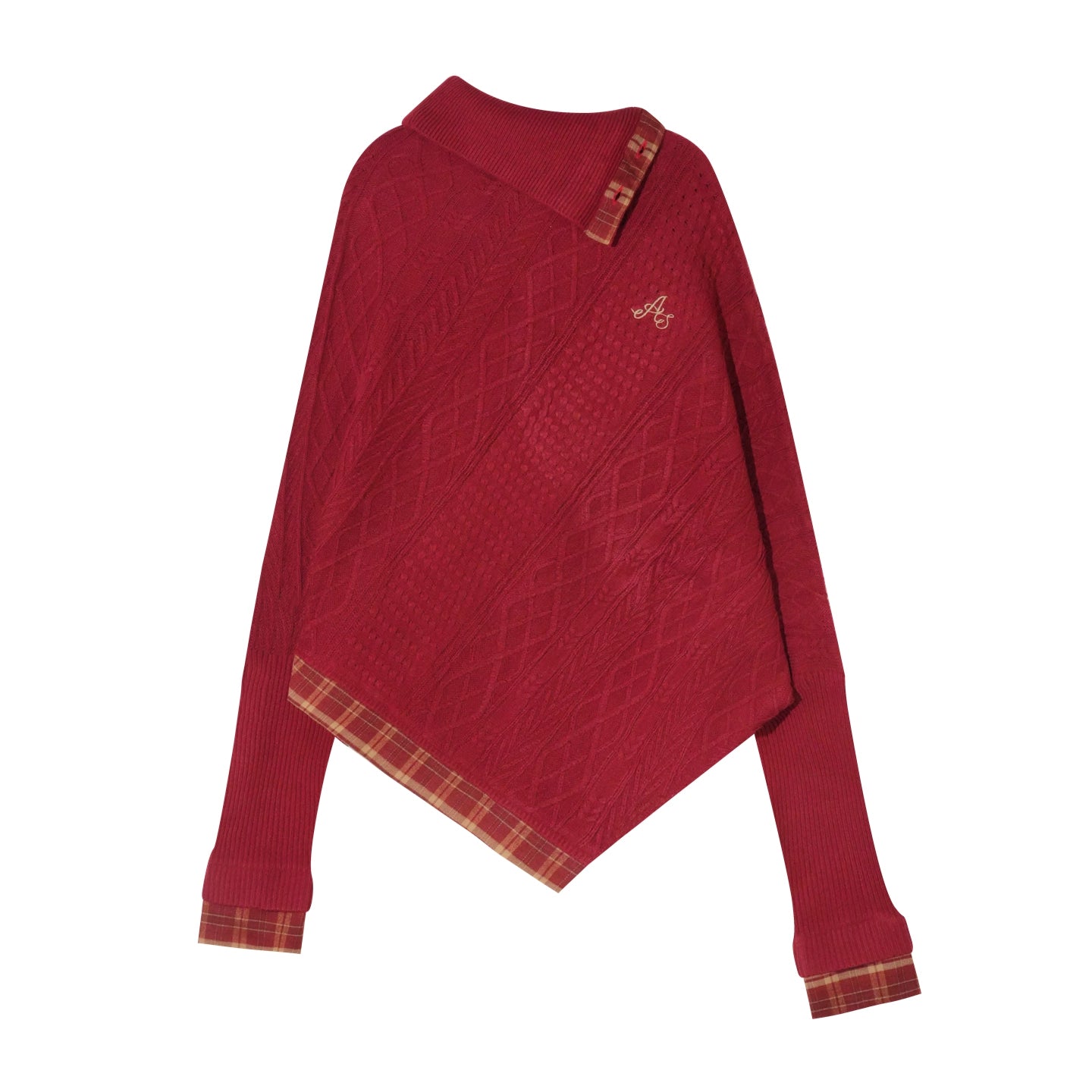 Plaid Patchwork Batwing Knit Turtleneck - CHINASQUAD