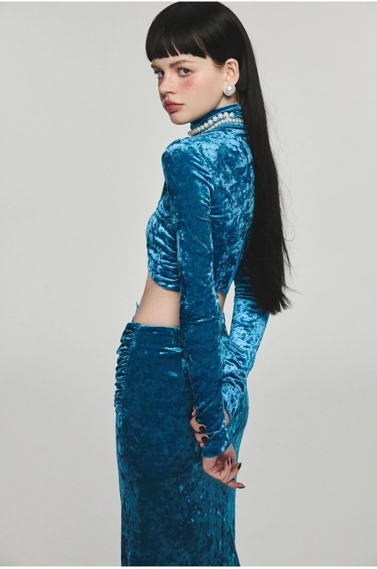 Velvet Turtleneck Crossed Blouse - CHINASQUAD