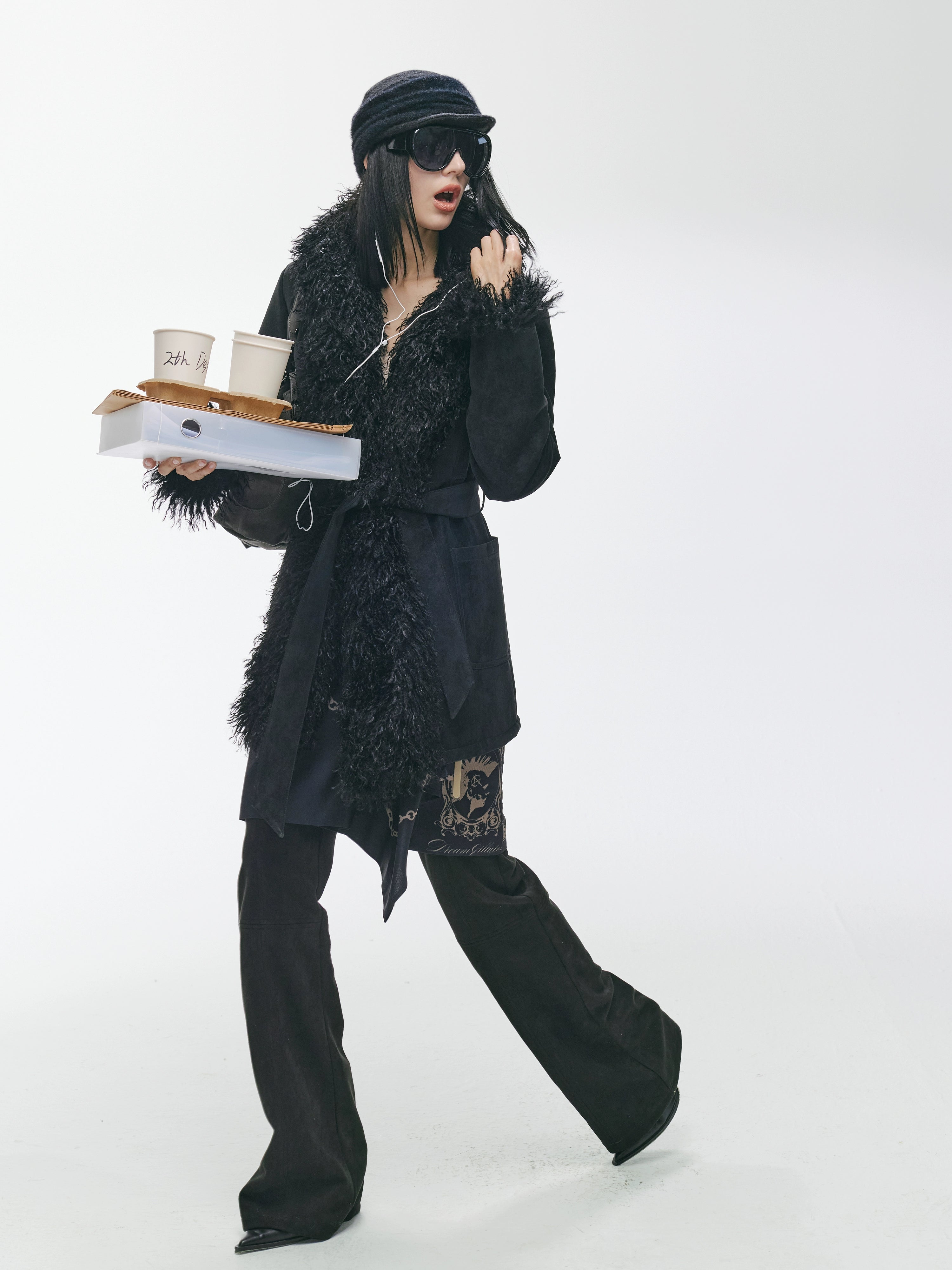 Shearling-Style Mid-Length Belted Duffle Coat