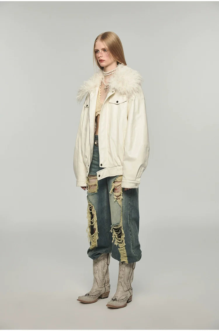 Removable Fur Collar Windproof Leather Jacket - CHINASQUAD