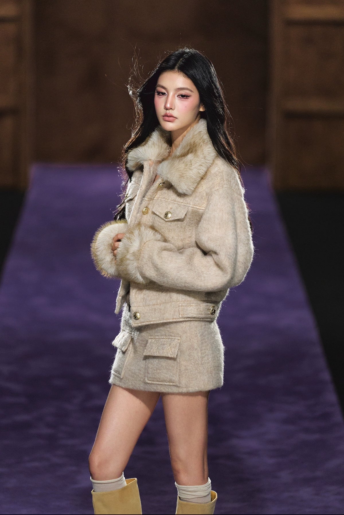 Wool-Blend Textured Check Jacket & Skirt Set